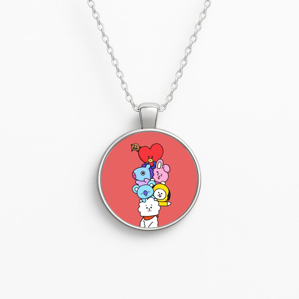 Red BT21 - RJ, Mang, Koya, Chimmy, Cooky, Shooky, Tata - K Pop Circle Necklace