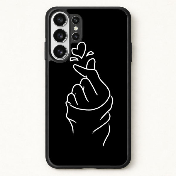 Cute Heart Finger Snap Black Phone Case for Galaxy S26 Ultra