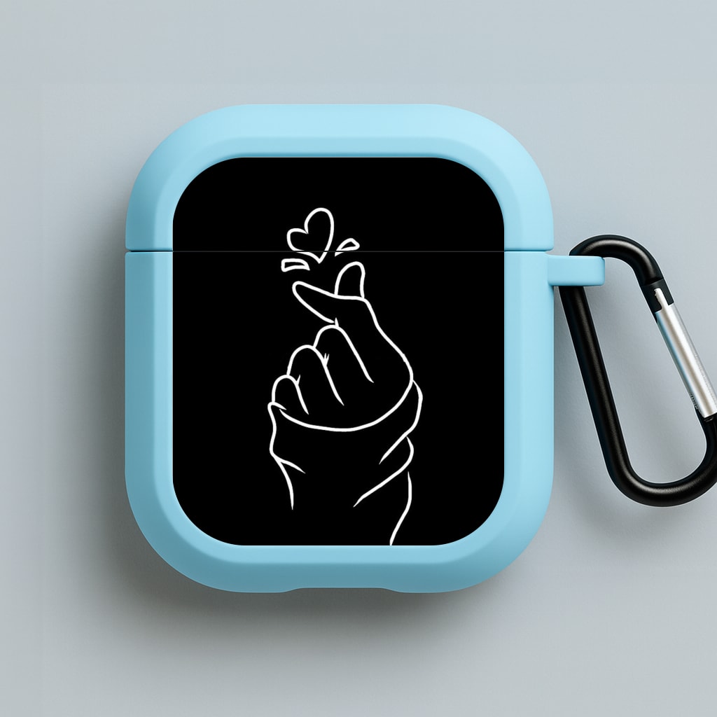 Cute Heart Finger Snap Black Blue AirPods Case