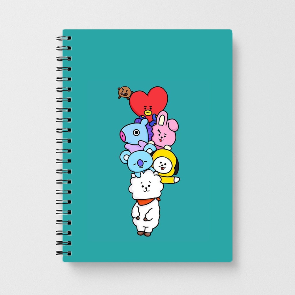 Green BT21 - RJ, Mang, Koya, Chimmy, Cooky, Shooky, Tata - BTS Notebook