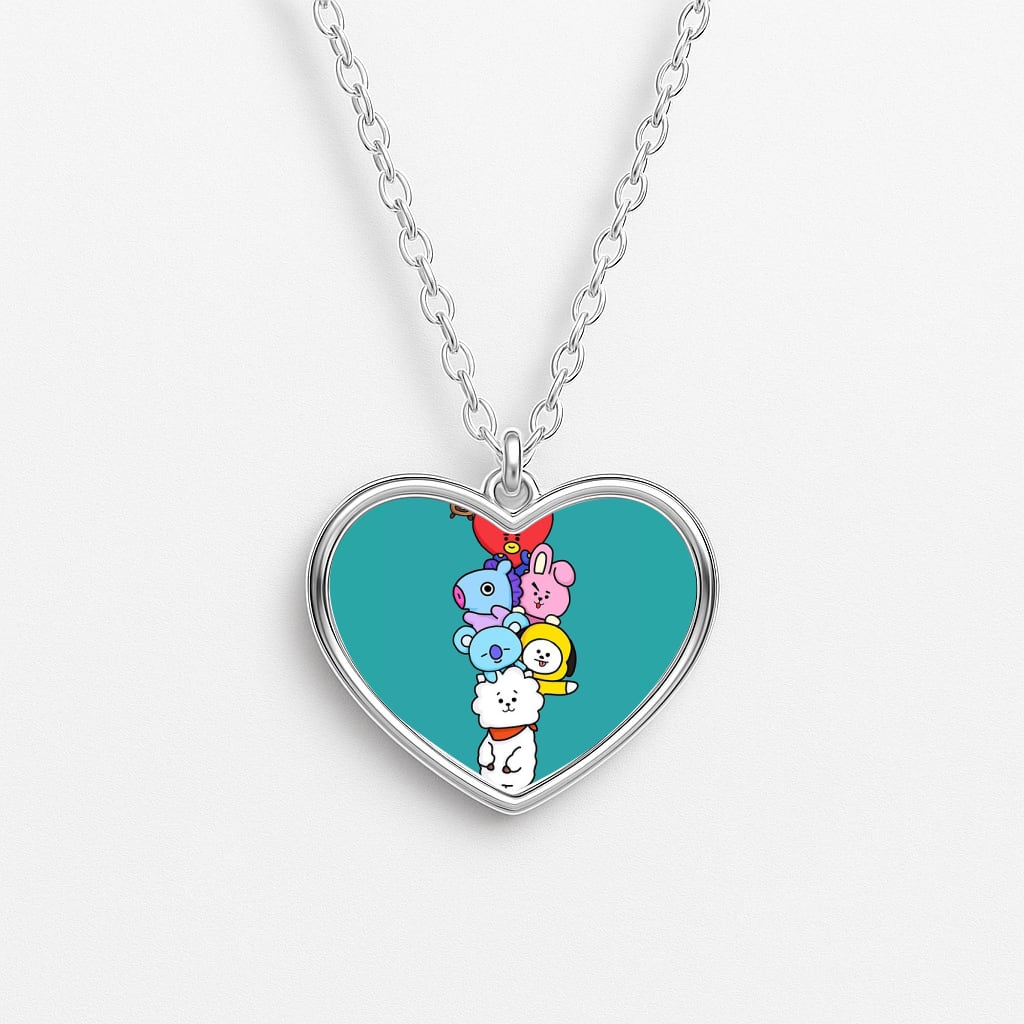 Green BT21 - RJ, Mang, Koya, Chimmy, Cooky, Shooky, Tata - K Pop Heart Necklace