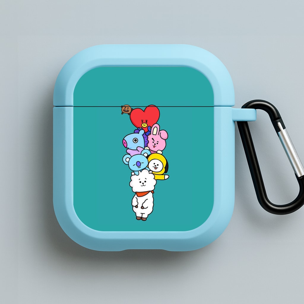 Green BT21 - RJ, Mang, Koya, Chimmy, Cooky, Shooky, Tata - K Pop Blue AirPods Case