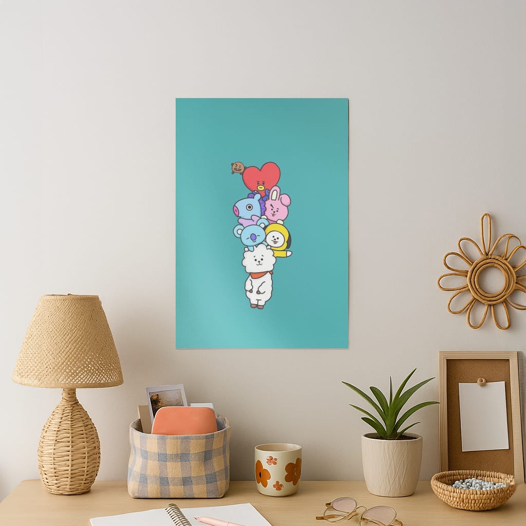 Green BT21 - RJ, Mang, Koya, Chimmy, Cooky, Shooky, Tata - K Pop Art Print
