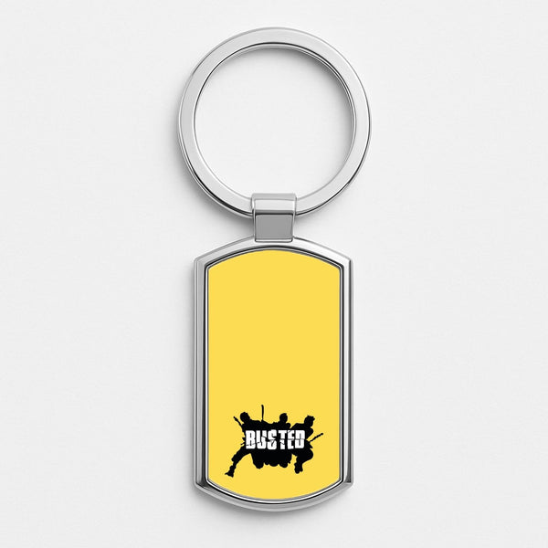 Splatter Text - Bust Band Silver Keyring