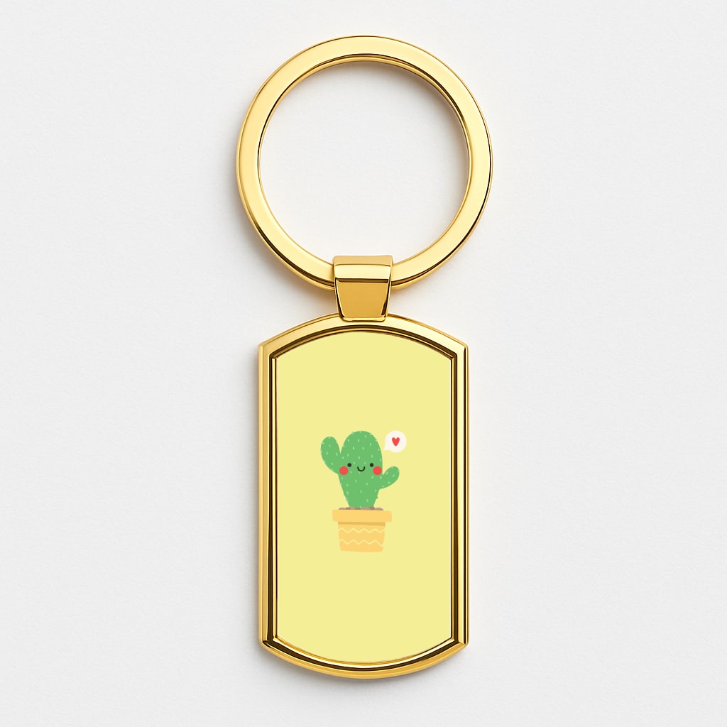 Cute Cactus Gold Keyring
