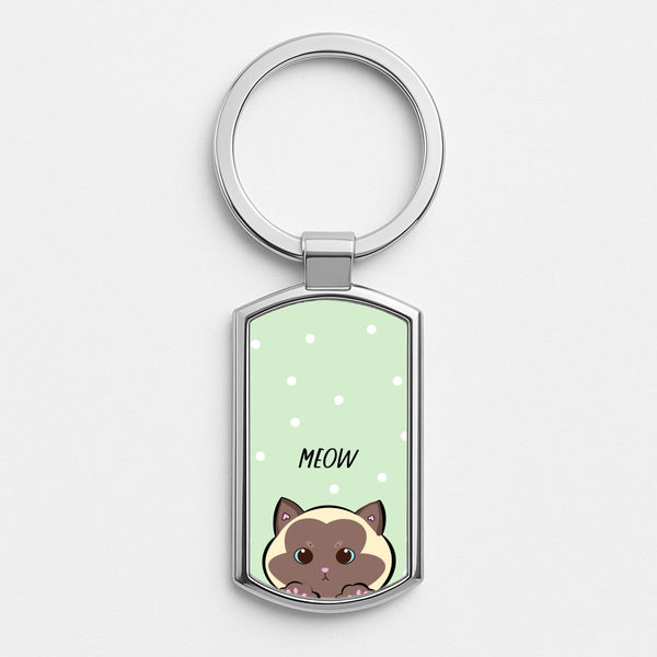 Meow Green - Cats Silver Keyring