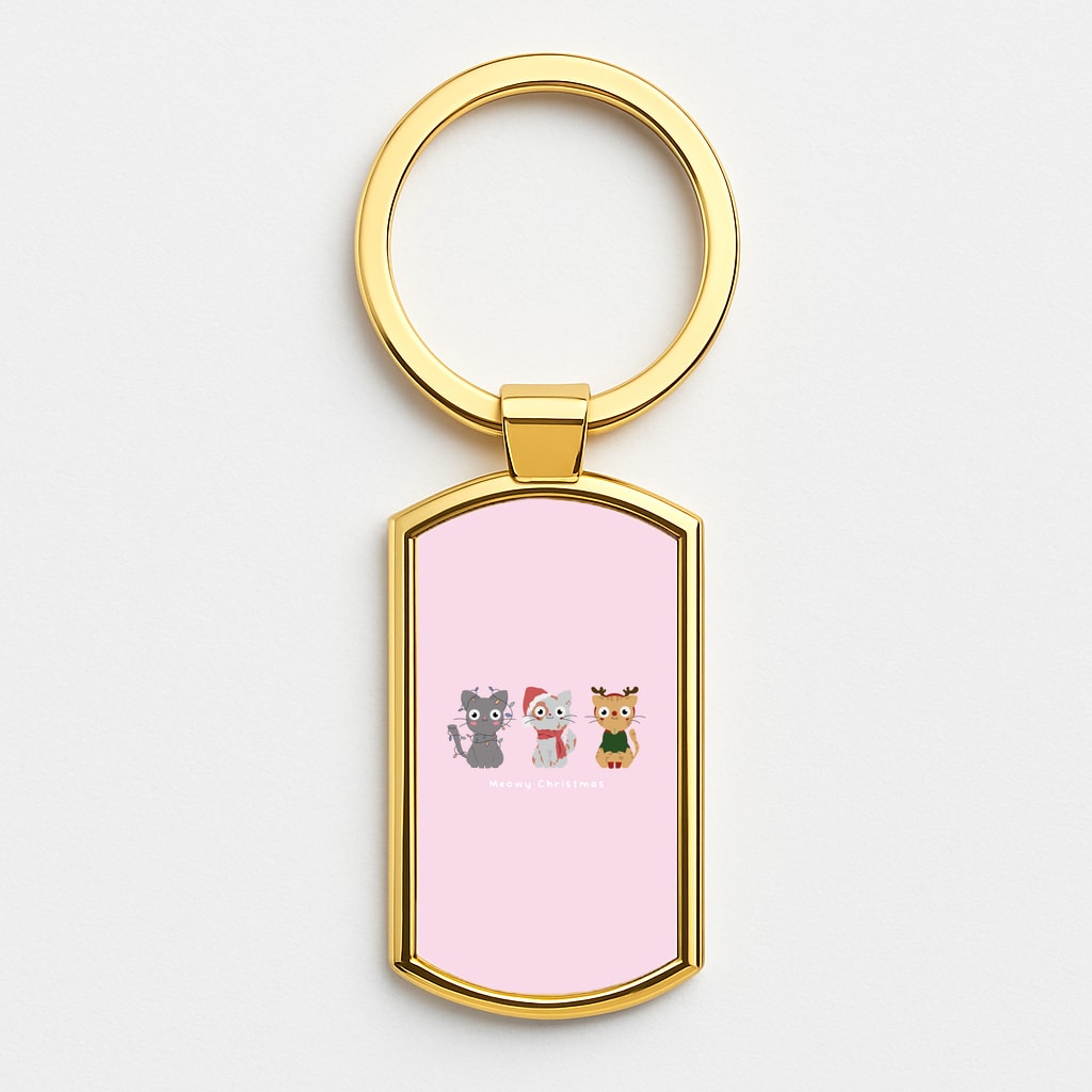 Meowy Christmas Gold Keyring