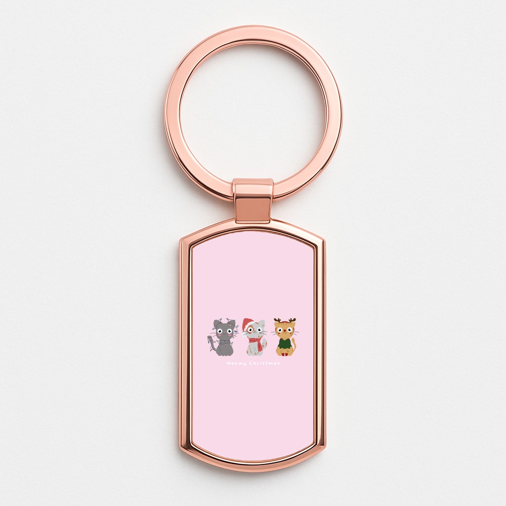 Meowy Christmas Rose Gold Keyring