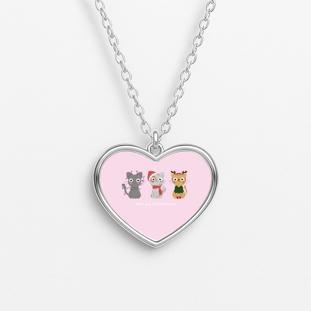 Meowy Christmas Heart Necklace