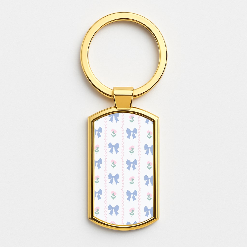 Pink Bows Pattern - Clean Girl Aesthetic Gold Keyring
