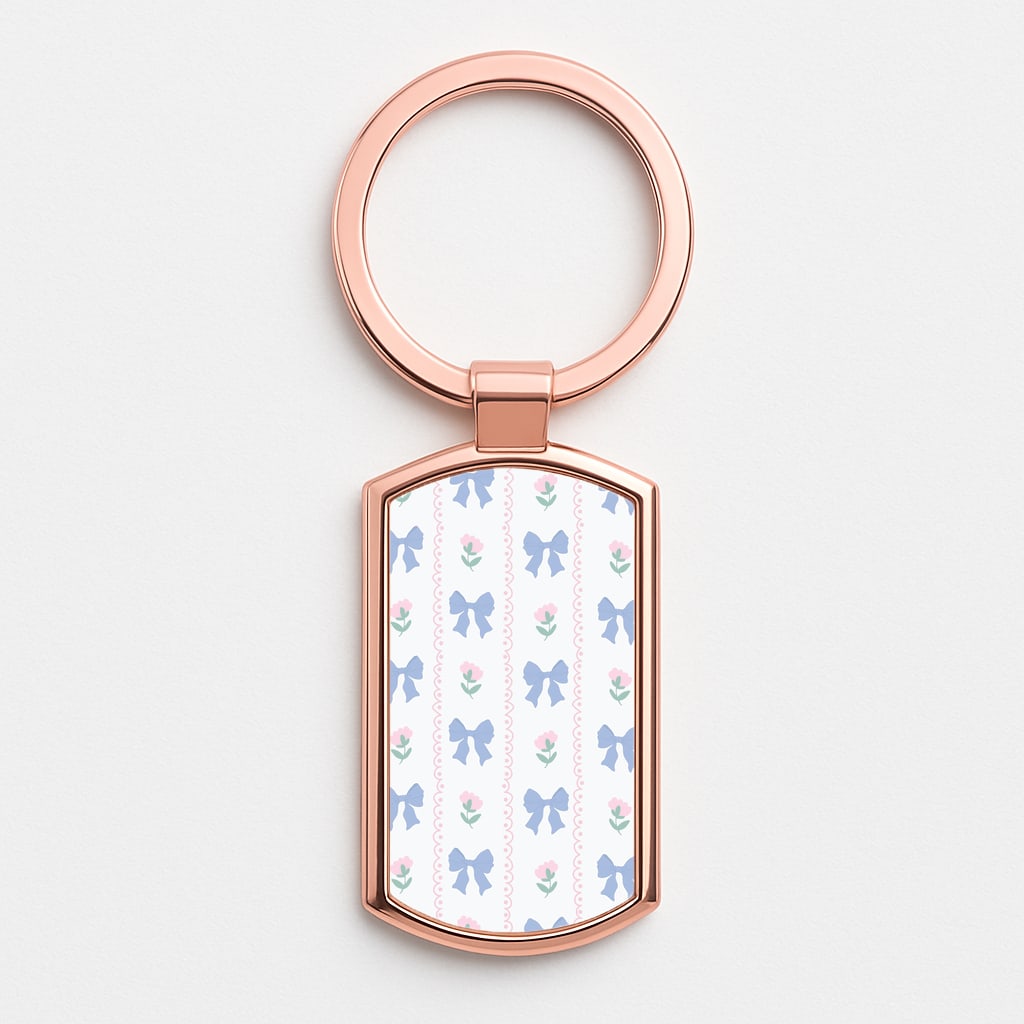 Pink Bows Pattern - Clean Girl Aesthetic Rose Gold Keyring