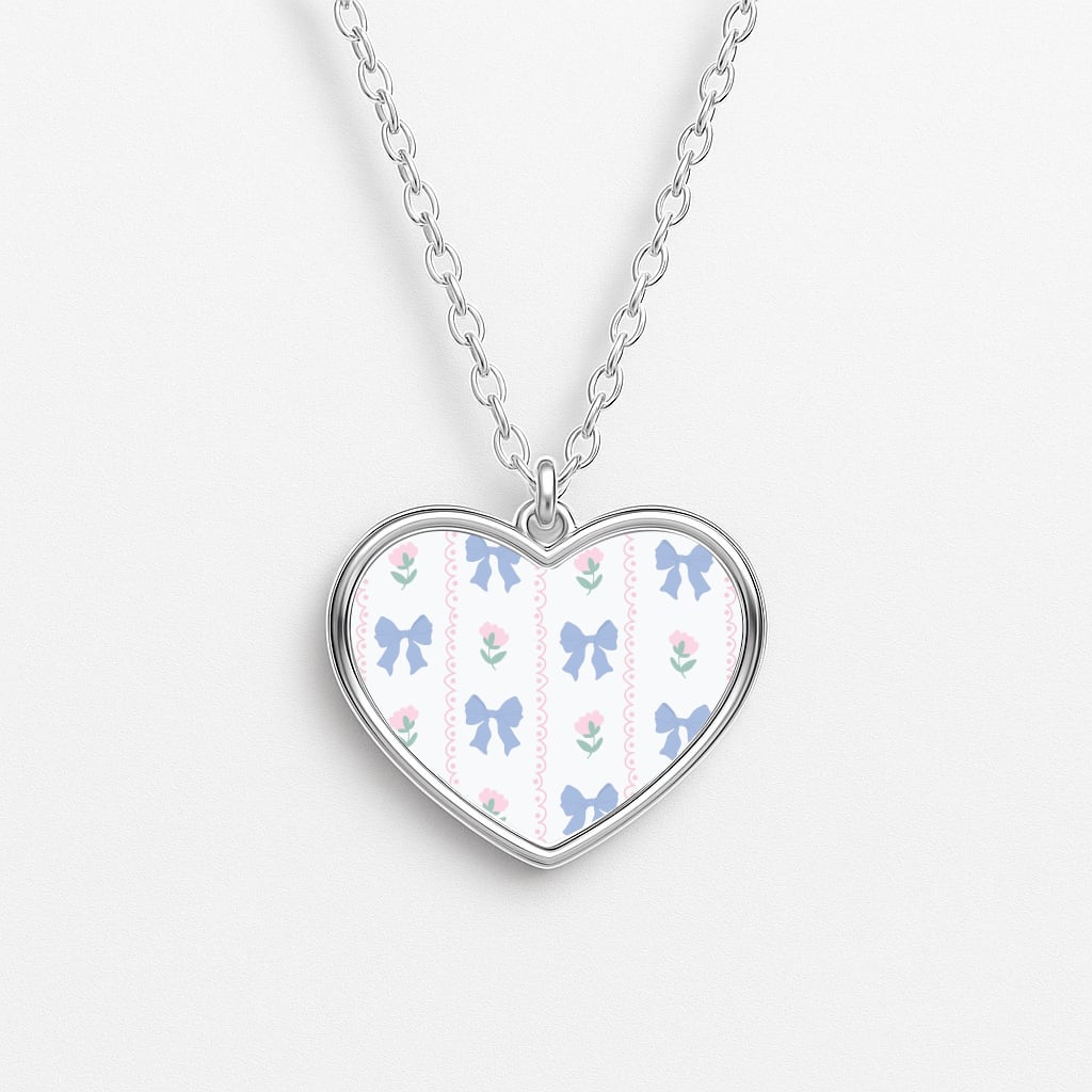Pink Bows Pattern - Clean Girl Aesthetic Heart Necklace