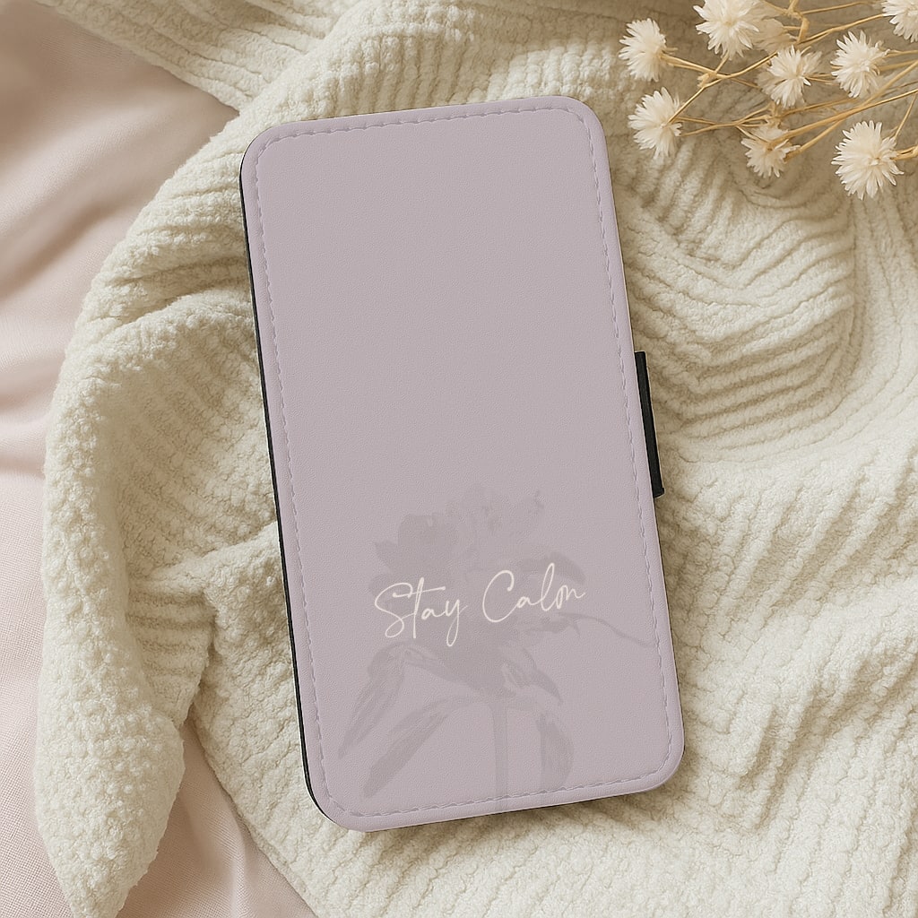 Mauve Stay Calm Wallet Phone Case