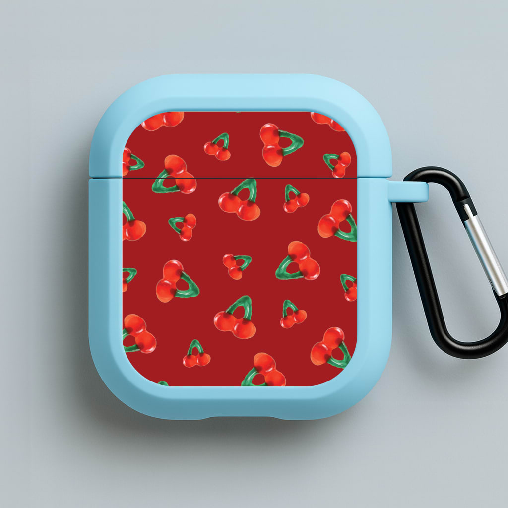 Gummy Cherries Pattern Blue AirPods Case