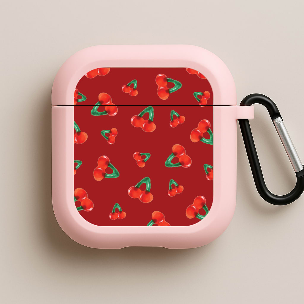 Gummy Cherries Pattern Pink AirPods Case