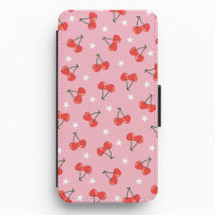 Heart Cherries And Stars Pattern Flip / Wallet Phone Case