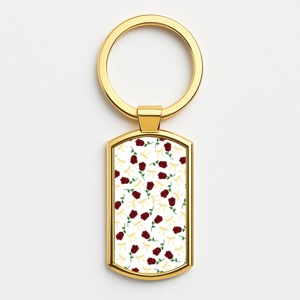 Roses And Bows Pattern Gold Keyring