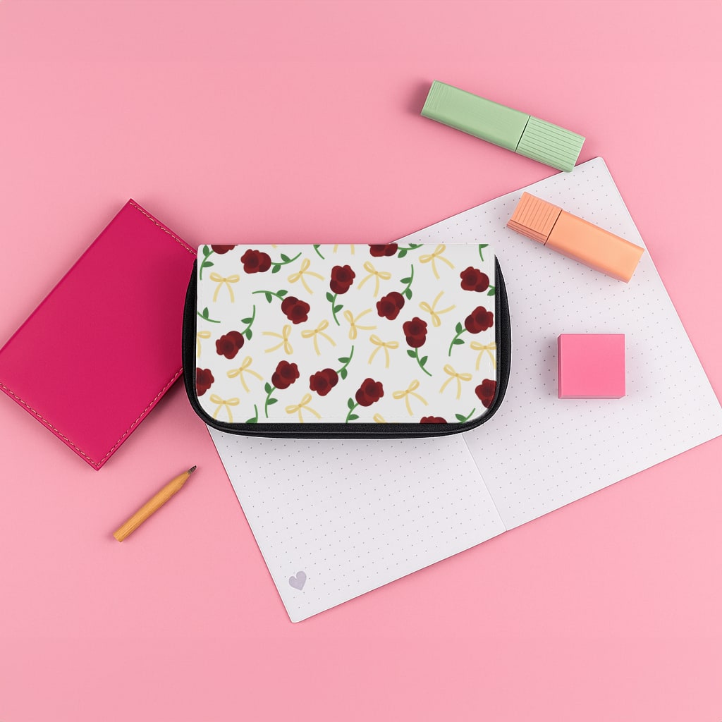 Roses And Bows Pattern Pencil Case