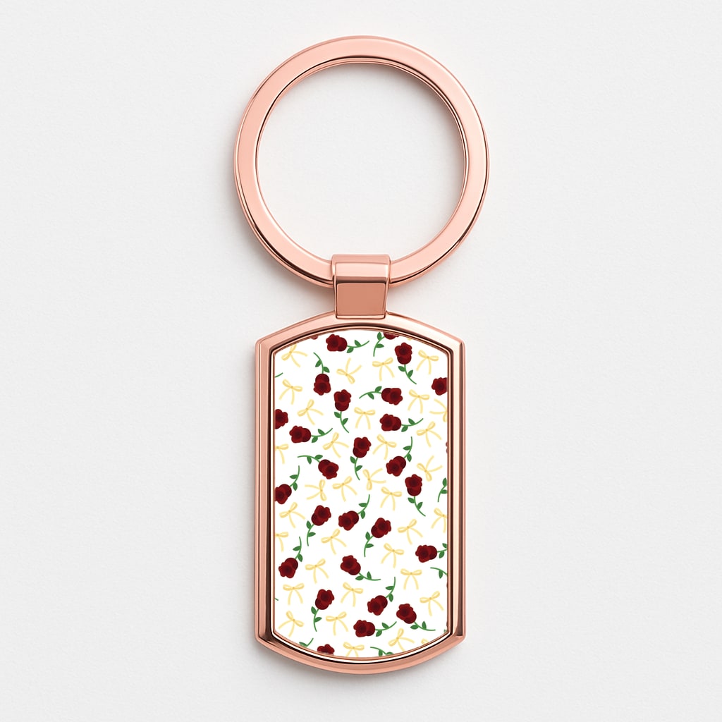 Roses And Bows Pattern Rose Gold Keyring