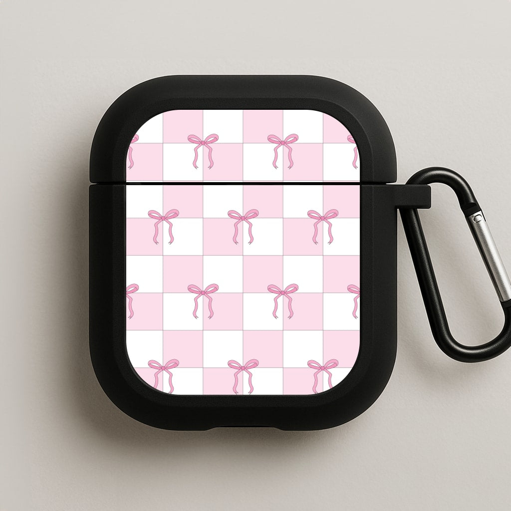 Checkered Pink Coquette Bows AirPods Case