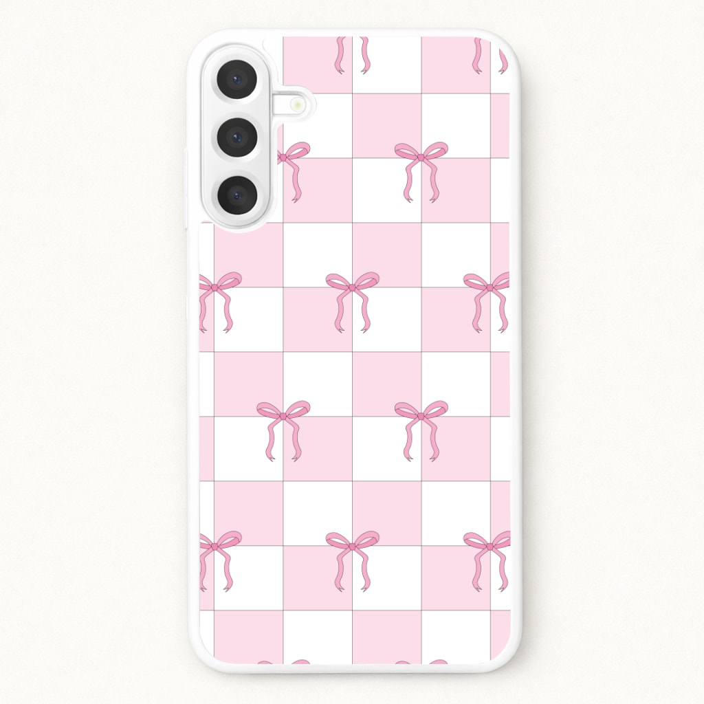 Checkered Pink Coquette Bows Phone Case for Galaxy A17