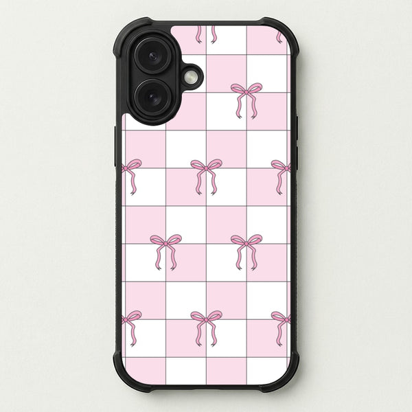 Checkered Pink Coquette Bows Phone Case — Bumper case