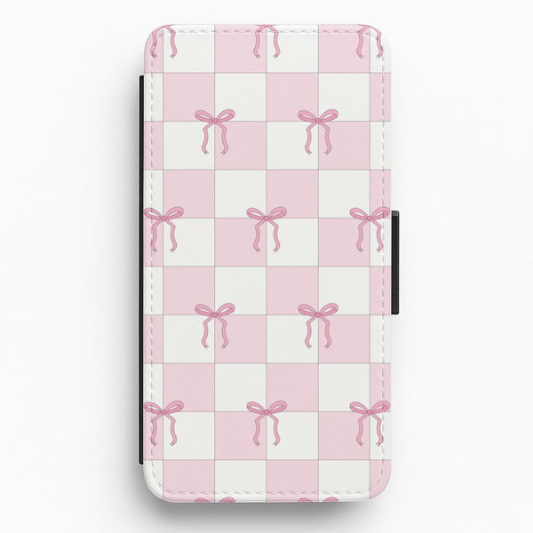 Checkered Pink Coquette Bows Flip / Wallet Phone Case