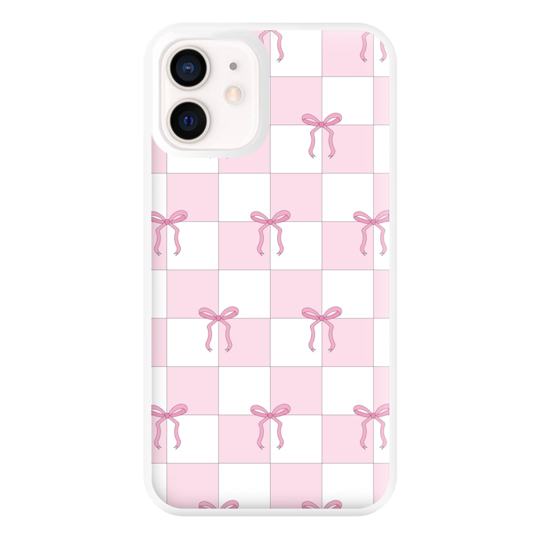 Checkered Pink Coquette Bows Phone Case for iPhone 13 Mini