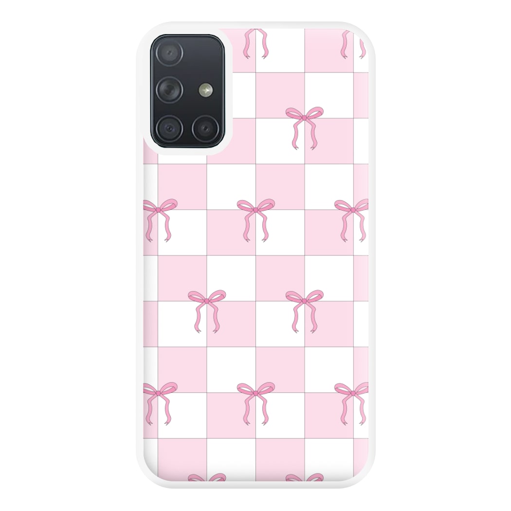 Checkered Pink Coquette Bows Phone Case for Galaxy A71