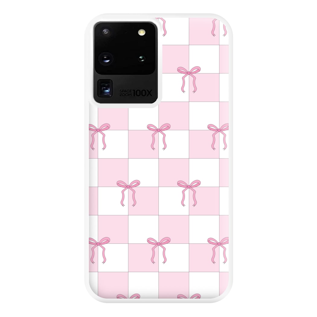 Checkered Pink Coquette Bows Phone Case for Galaxy S20 Ultra