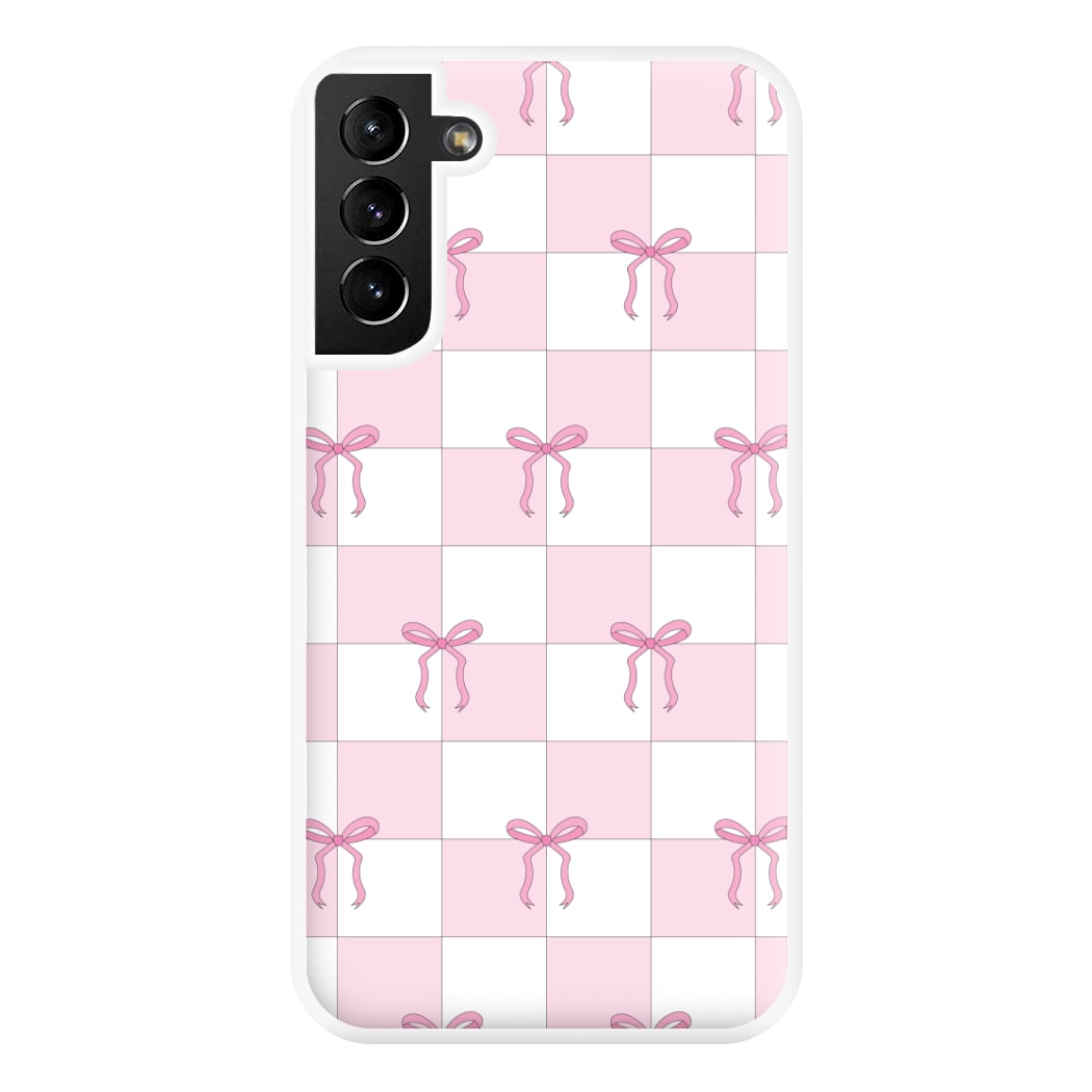 Checkered Pink Coquette Bows Phone Case for Galaxy S21 Plus