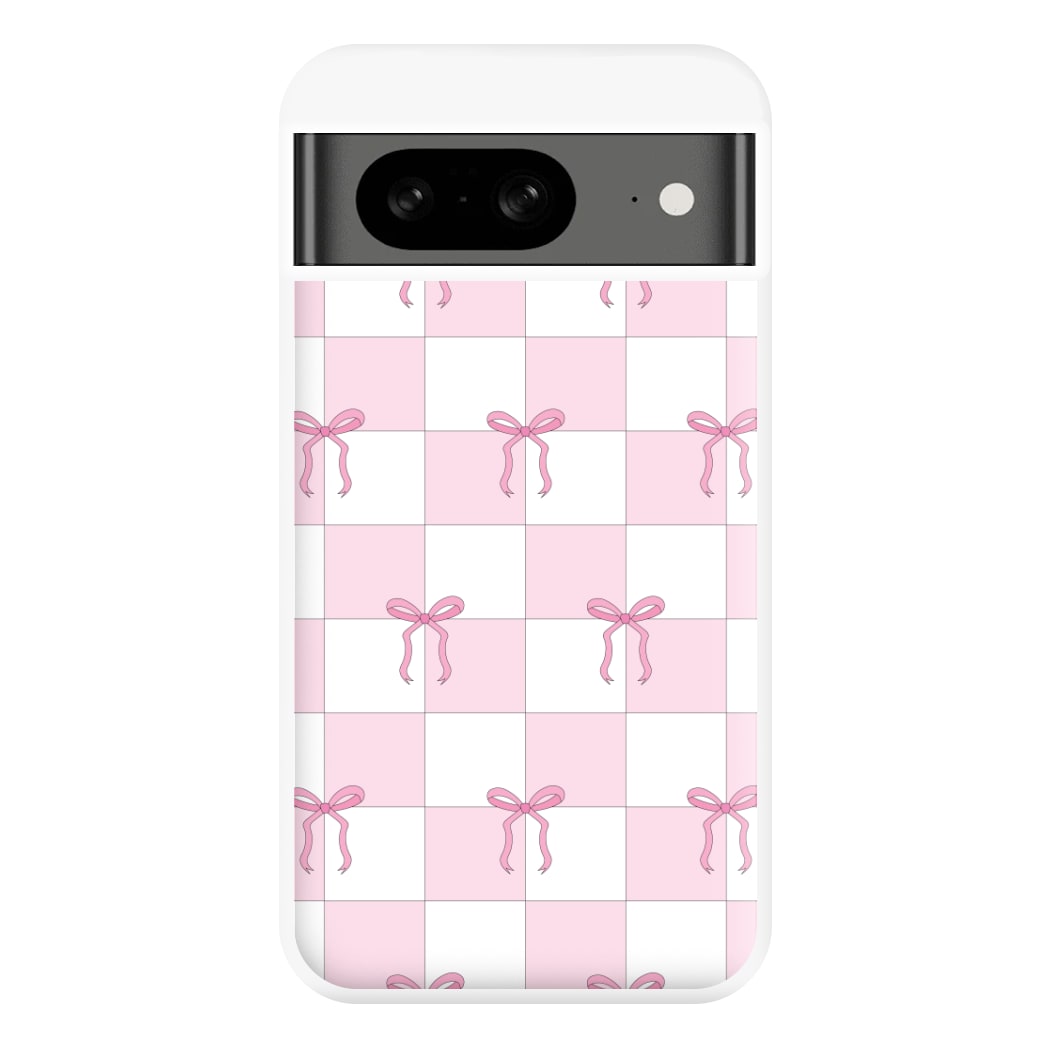 Checkered Pink Coquette Bows Phone Case for Google Pixel 8
