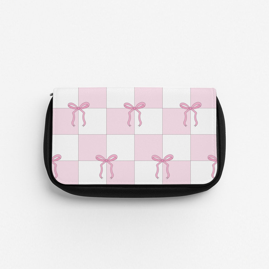 Checkered Pink Coquette Bows  Pencil Case