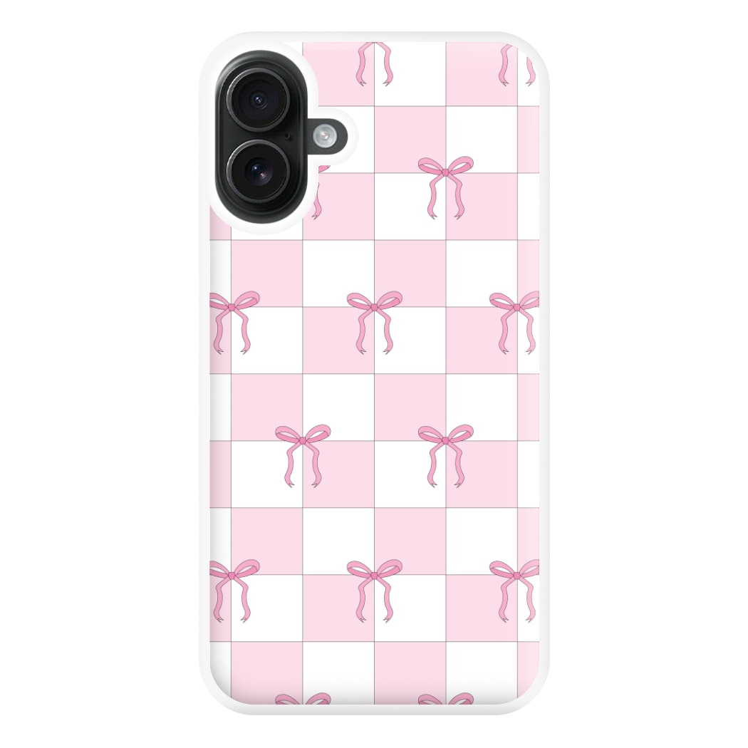 Checkered Pink Coquette Bows Phone Case for iPhone 16 Plus