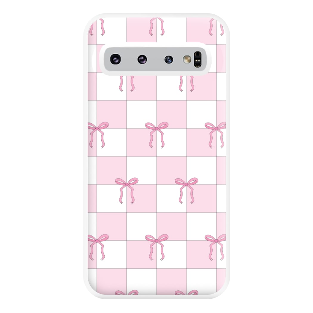 Checkered Pink Coquette Bows Phone Case for Galaxy S10 Plus