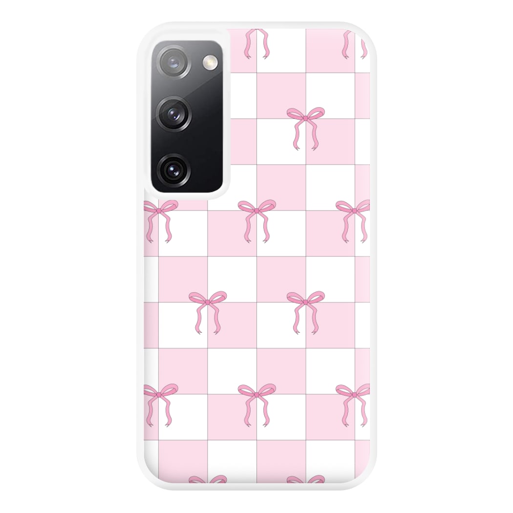 Checkered Pink Coquette Bows Phone Case for Galaxy S20