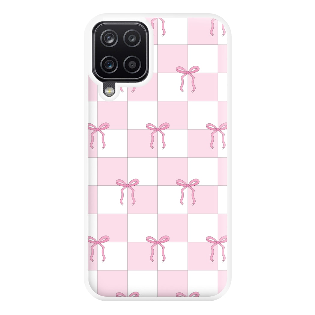 Checkered Pink Coquette Bows Phone Case for Galaxy A12
