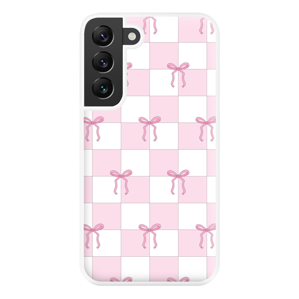 Checkered Pink Coquette Bows Phone Case for Galaxy S22 Plus