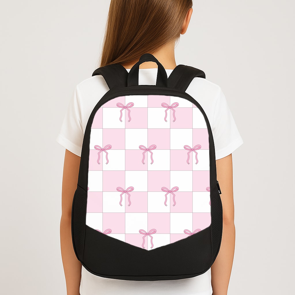 Checkered Pink Coquette Bows  Large School Bag