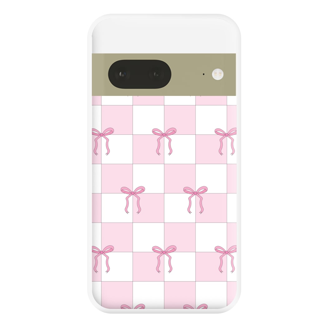Checkered Pink Coquette Bows Phone Case for Google Pixel 7a