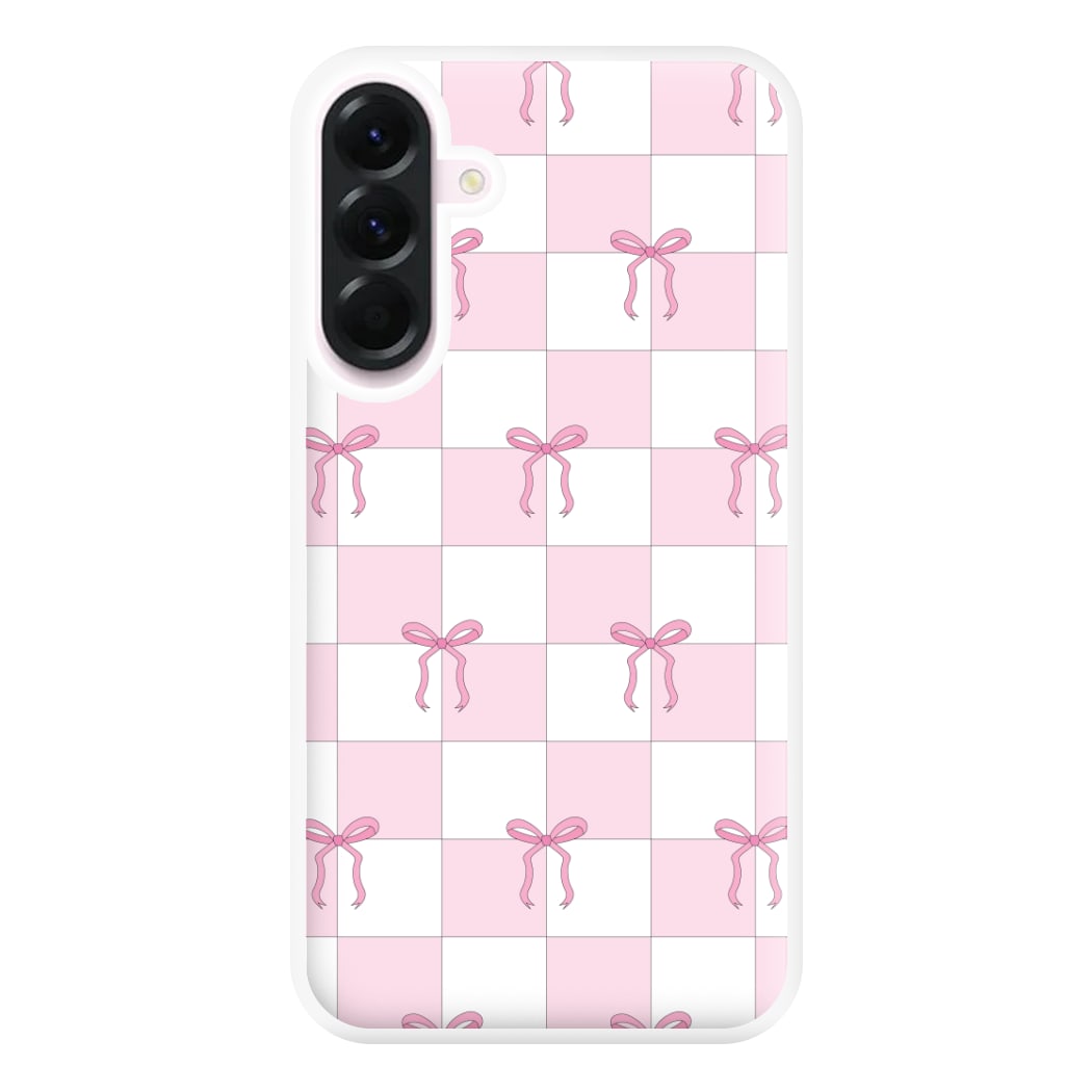 Checkered Pink Coquette Bows Phone Case for Galaxy A36