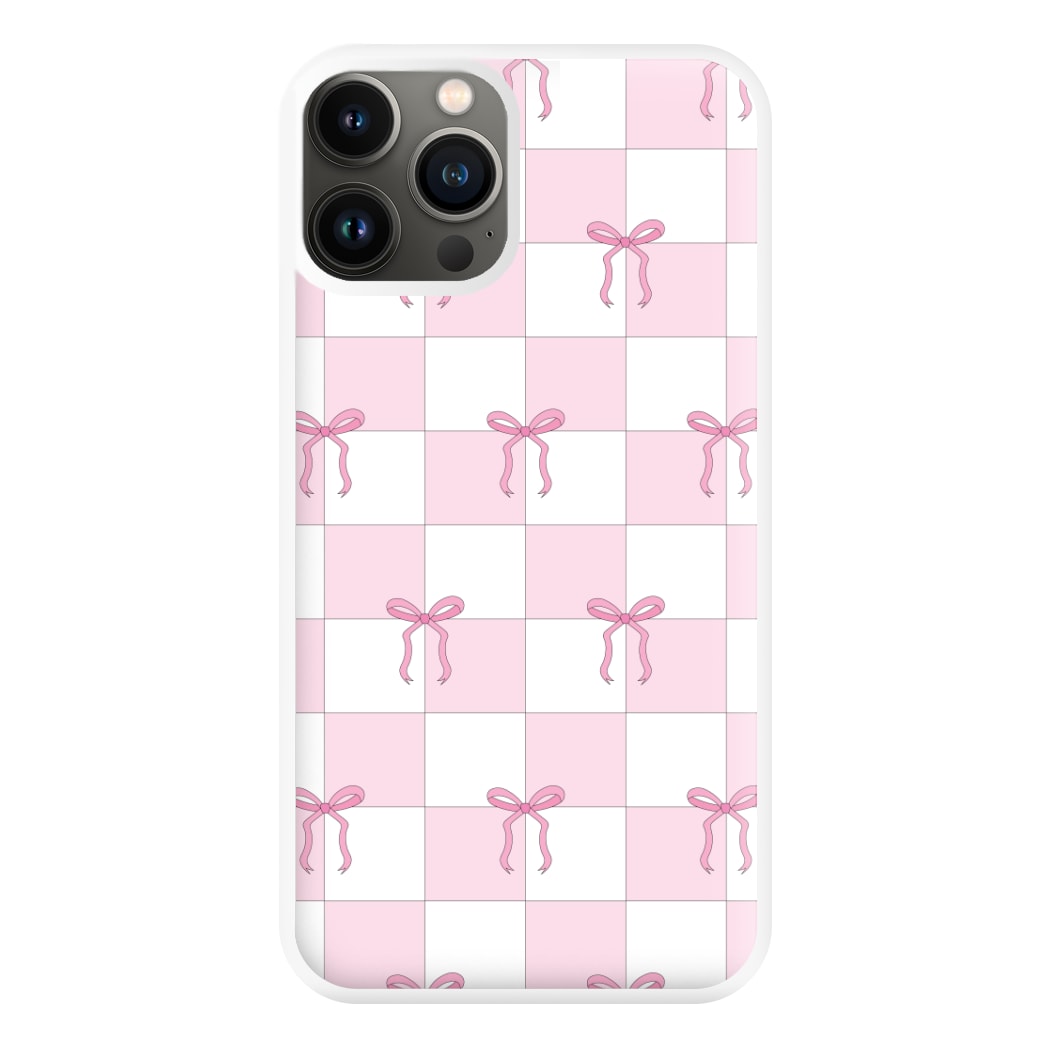 Checkered Pink Coquette Bows Phone Case for iPhone 13 Pro Max