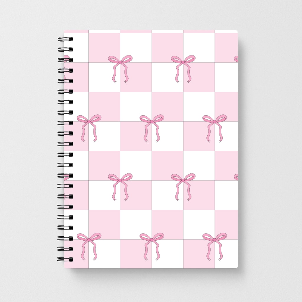 Checkered Pink Coquette Bows Notebook