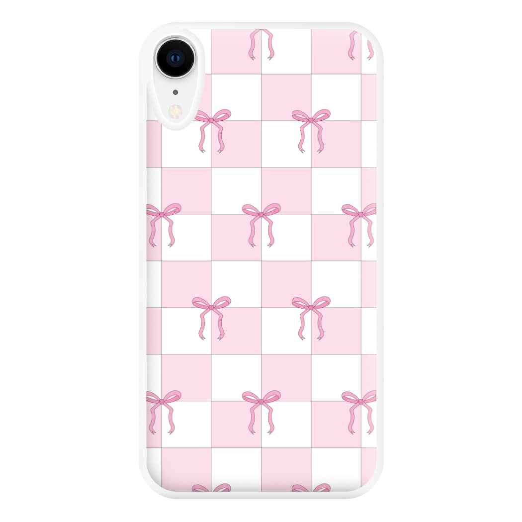 Checkered Pink Coquette Bows Phone Case for iPhone XR