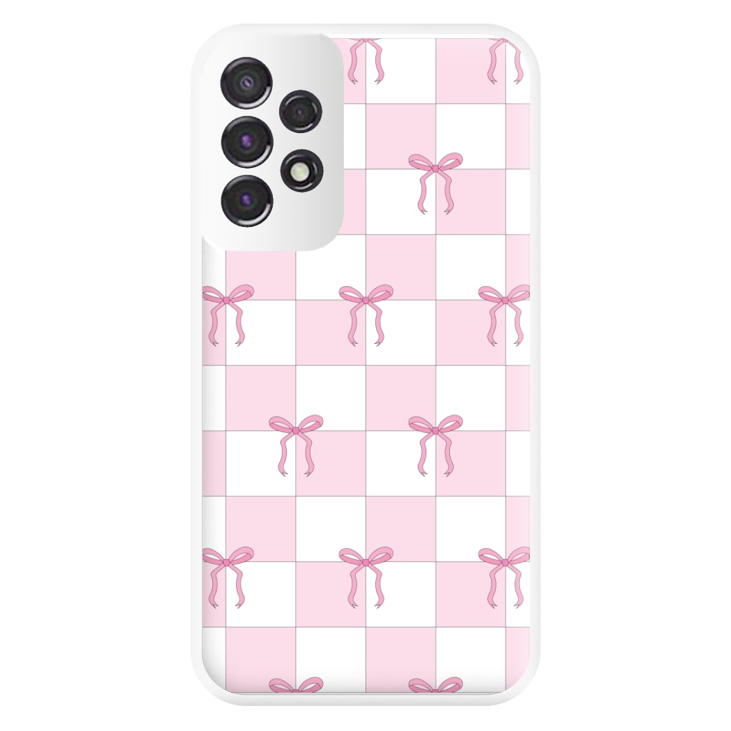 Checkered Pink Coquette Bows Phone Case for Galaxy A53