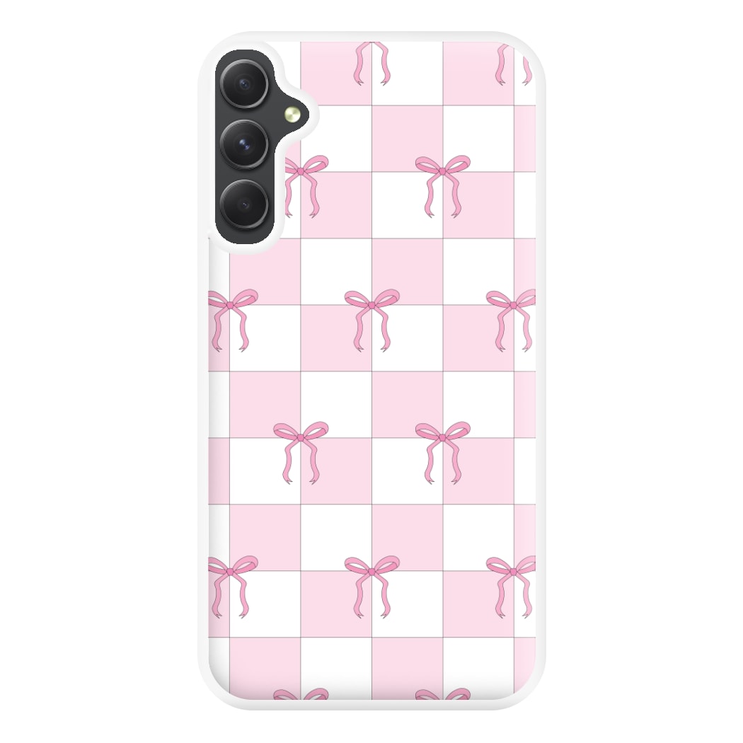 Checkered Pink Coquette Bows Phone Case for Galaxy A34