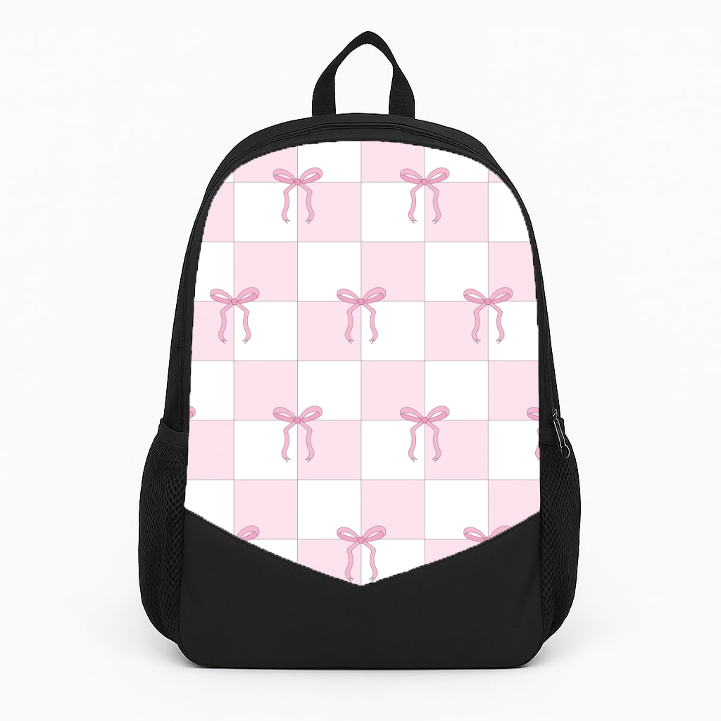Checkered Pink Coquette Bows  Large Backpack