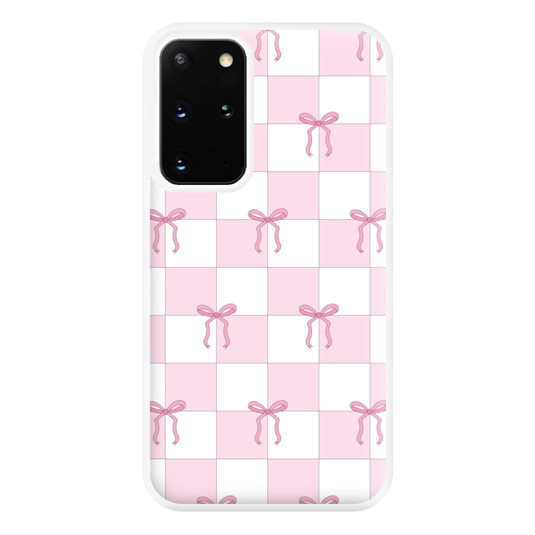 Checkered Pink Coquette Bows Phone Case for Galaxy S20 Plus