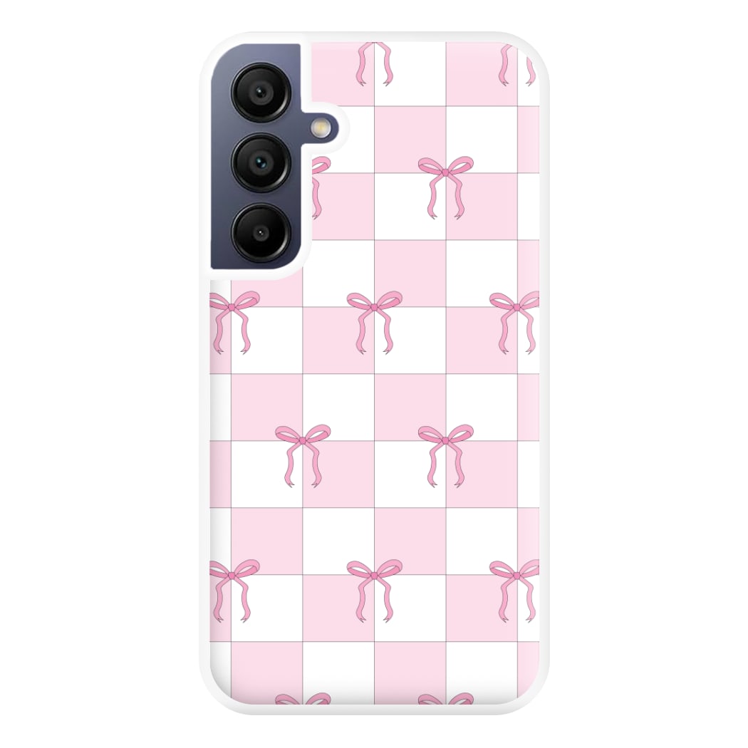 Checkered Pink Coquette Bows Phone Case for Galaxy A16