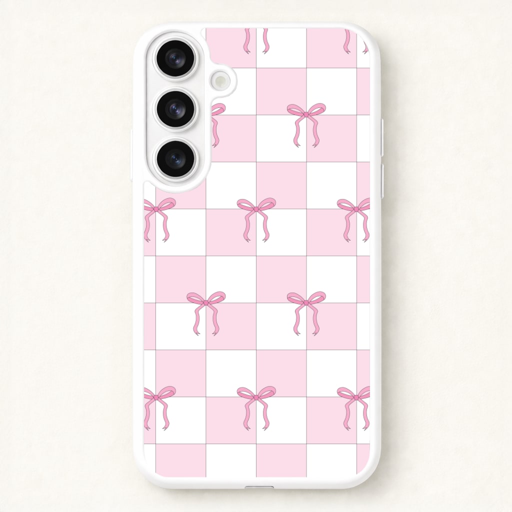Checkered Pink Coquette Bows Phone Case for Galaxy S26